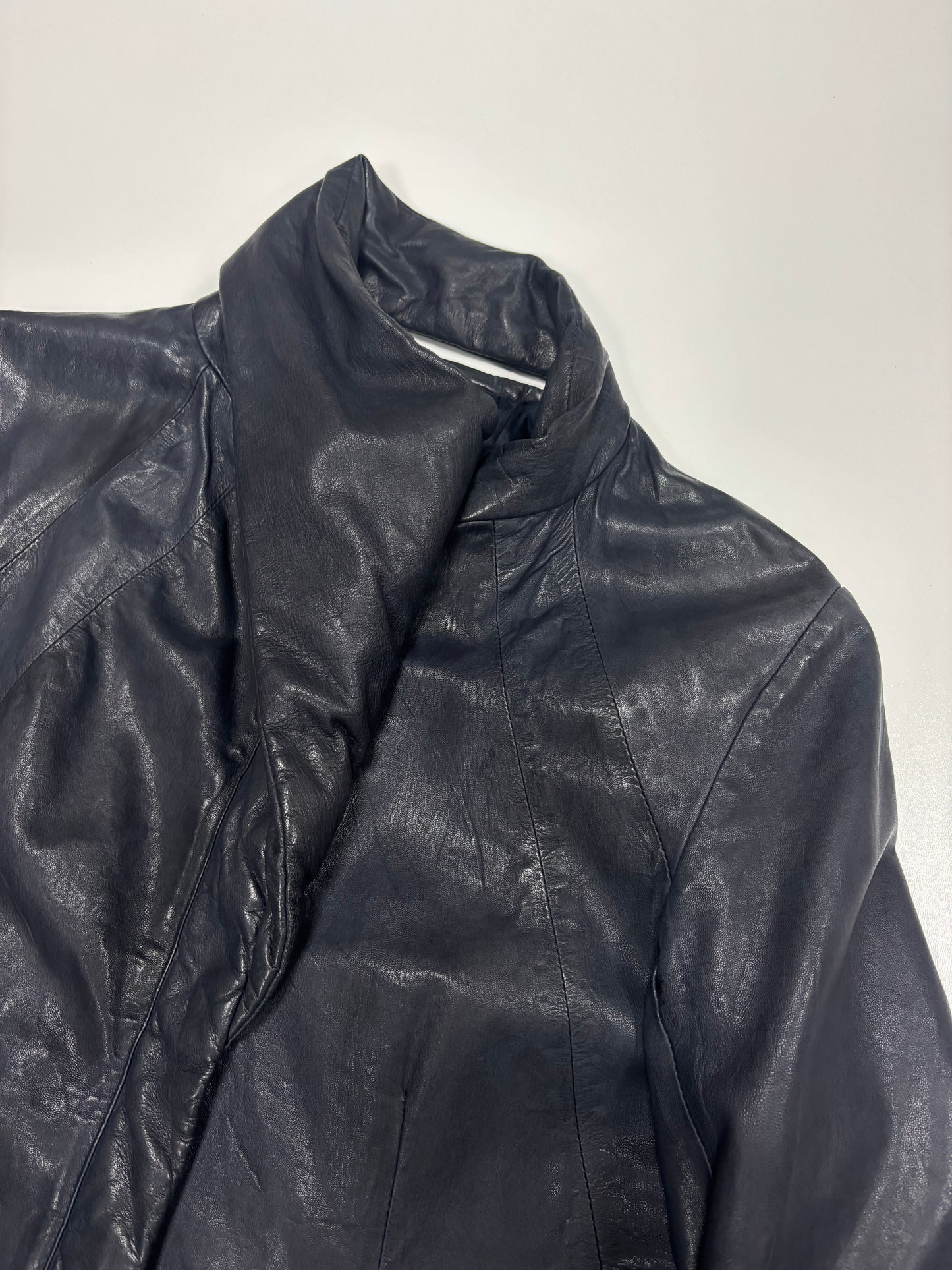 Ilaria Nistri Asymmetrical Collar Leather Jacket (XS)