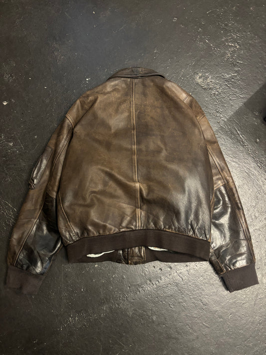 Redskins Brown Aviator Leather Jacket (XL)