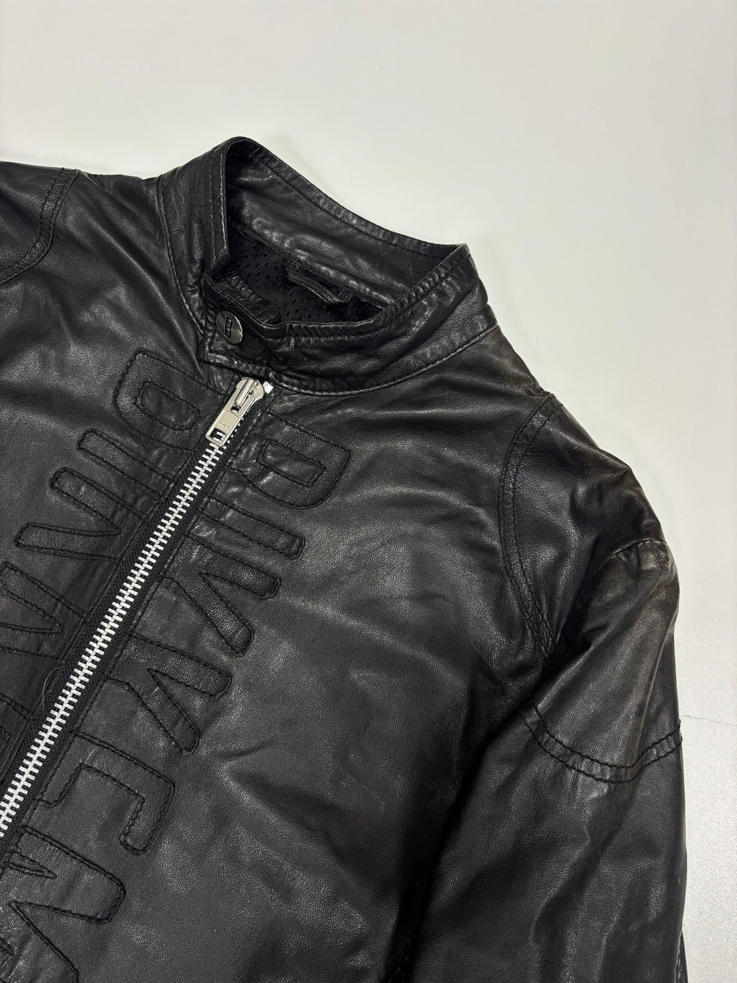 Bikkembergs Front Embroidery Leather Jacket (48)