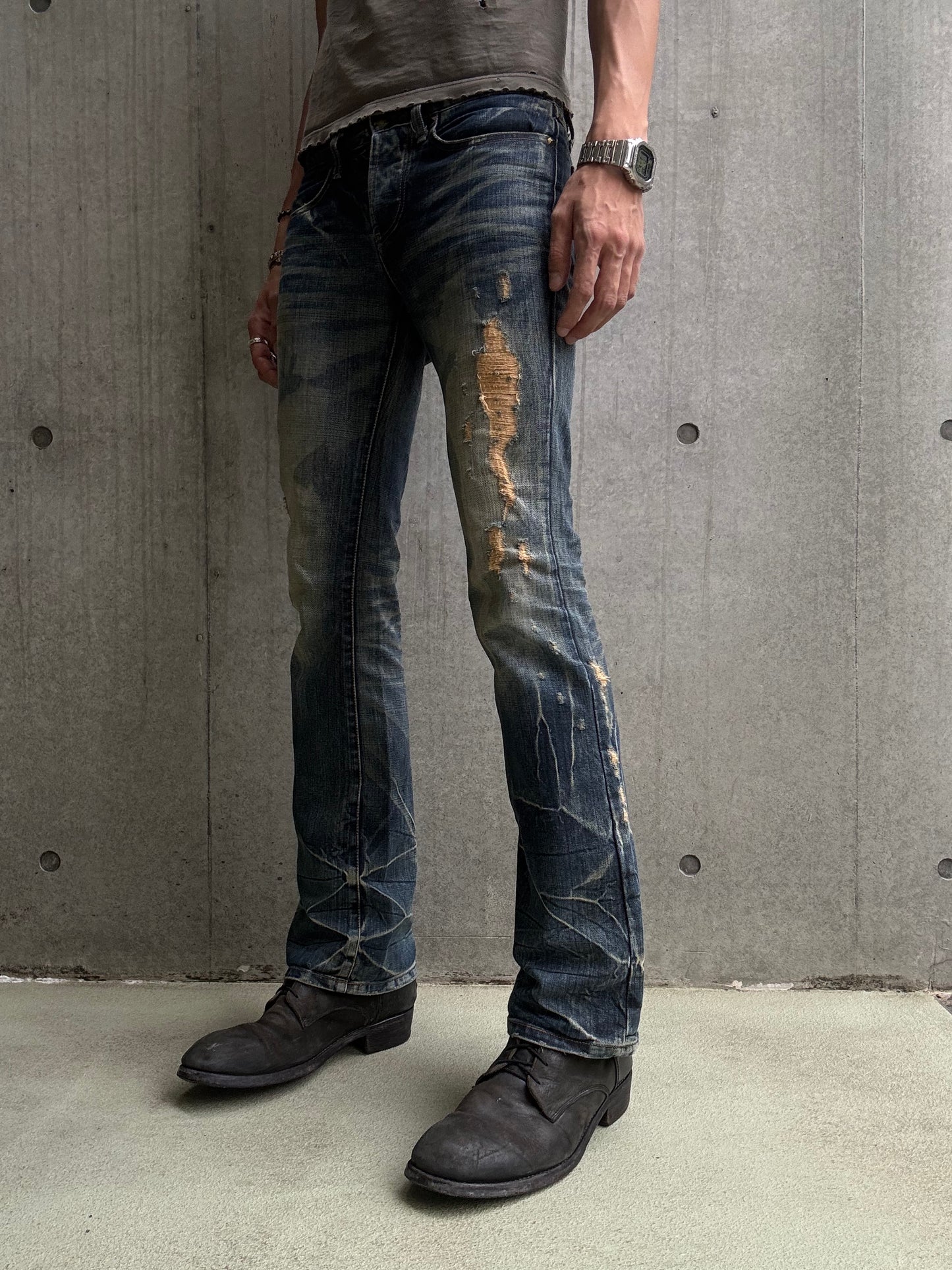 Fuga Distressed Crash Flare Denim (29)