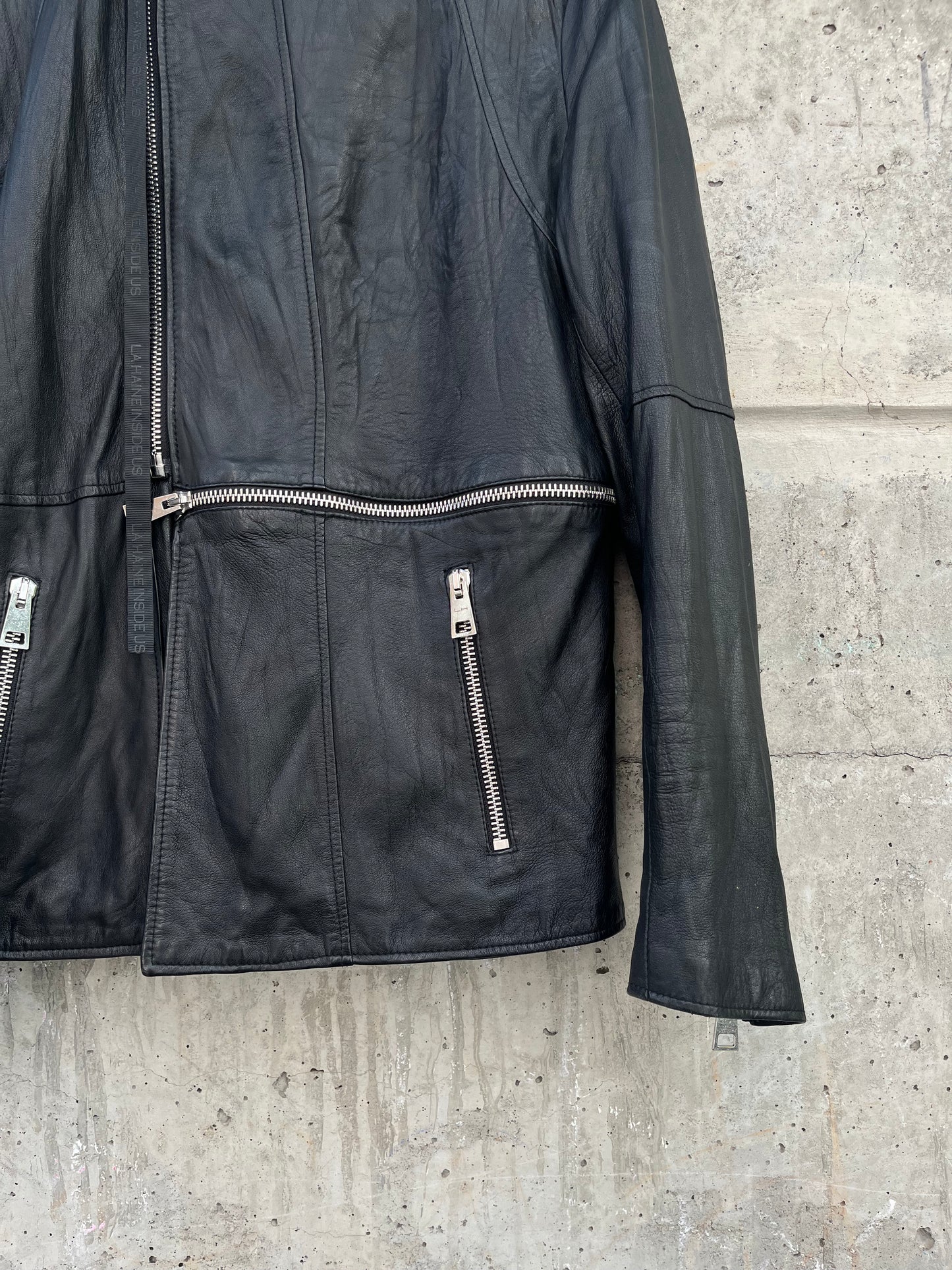 La Haine Inside Us Horizontal Zip Leather Jacket (L)