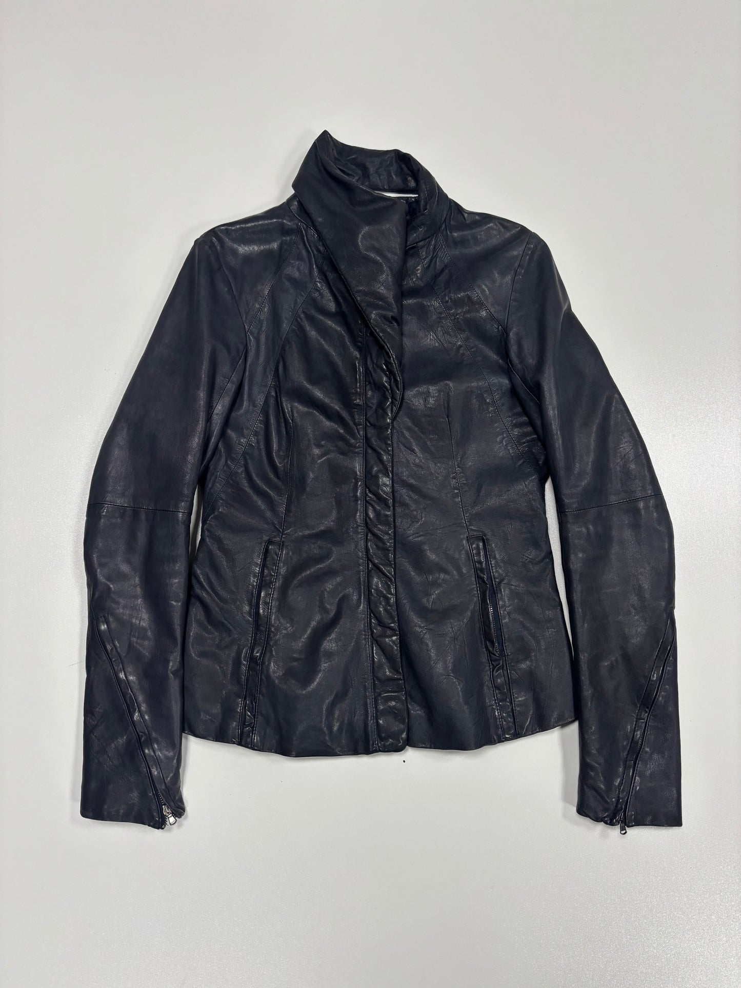 Ilaria Nistri Asymmetrical Collar Leather Jacket (XS)