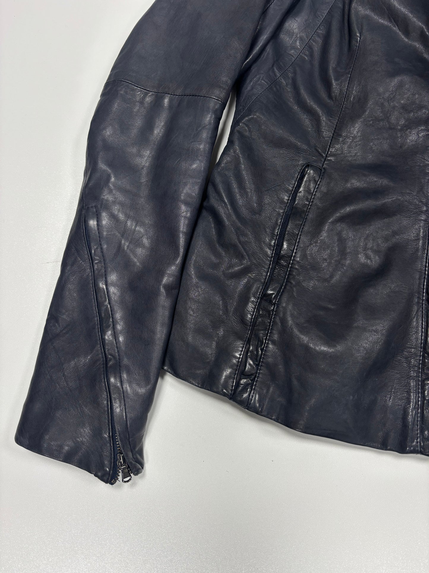 Ilaria Nistri Asymmetrical Collar Leather Jacket (XS)