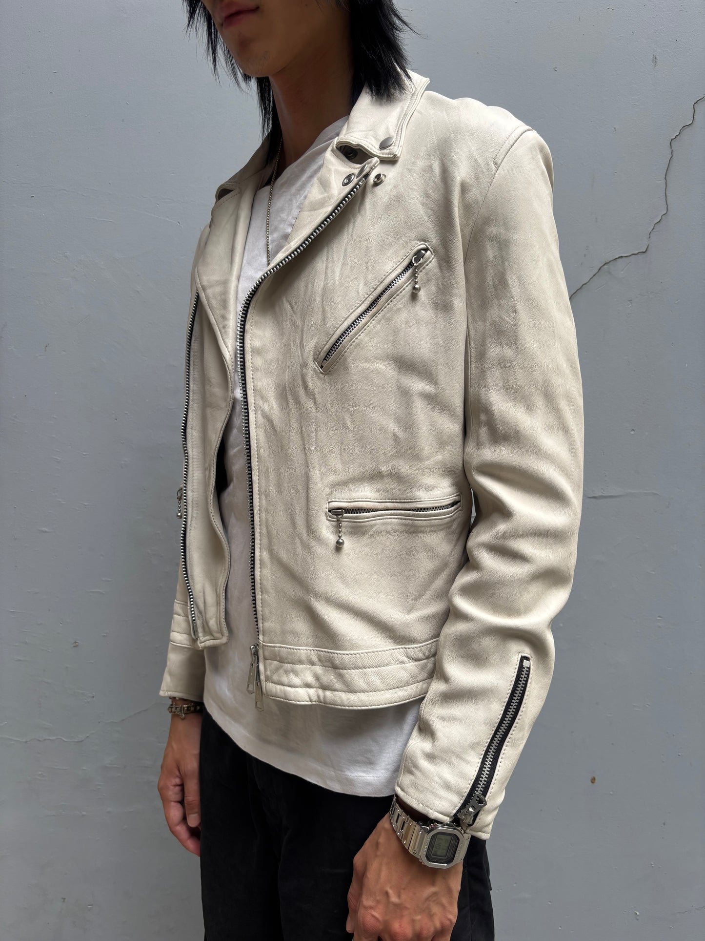 Syte by Yohji Yamamoto White Biker Leather Jacket(4)