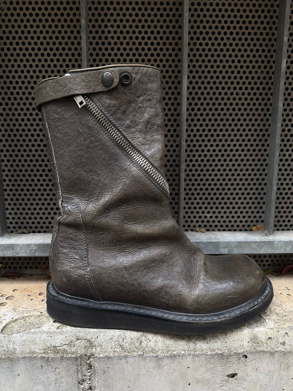 AW10 Rick Owens Spiral Zip Creeper Leather Boots (38)