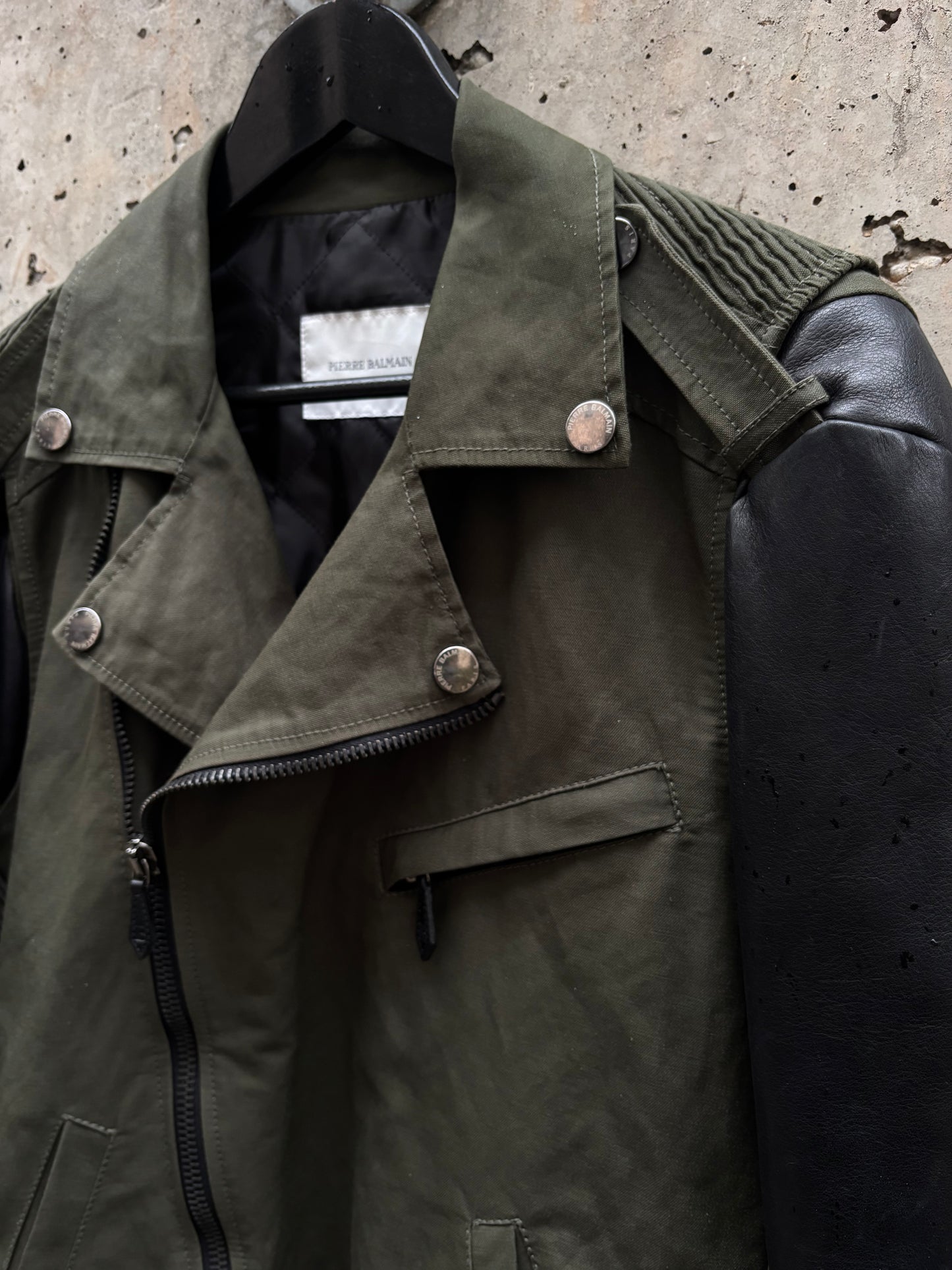 Balmain Perfecto Leather Sleeve Jacket (50)