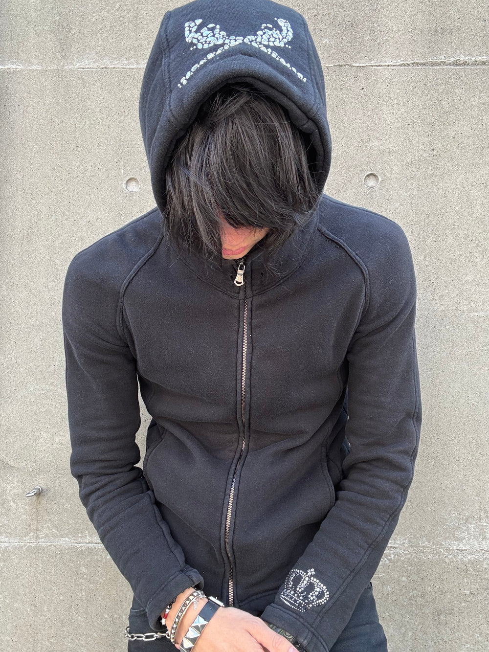 Roar Gun Swarovski Studded Raglan Zip Hoodie (L)