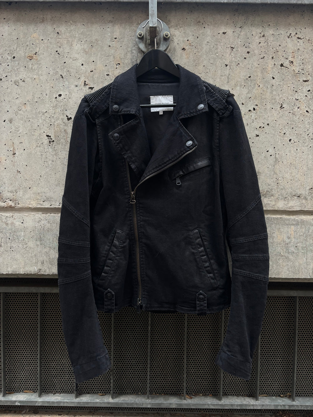 Balmain Perfecto Waxed Black Jacket (52)