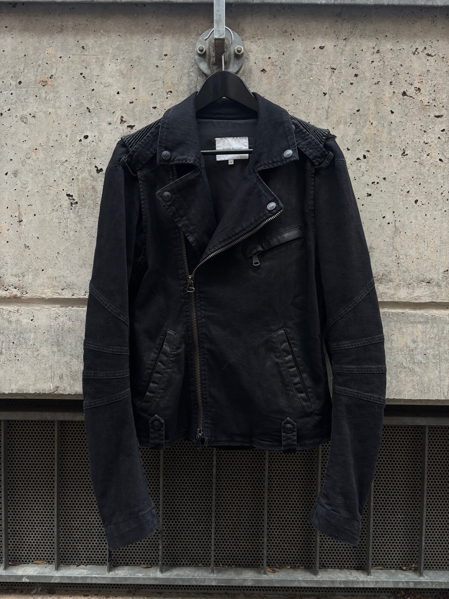 Balmain Perfecto Waxed Black Jacket (52)