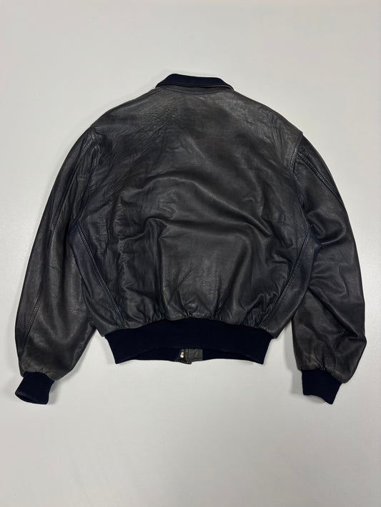 90'a Chevignon Faded Blue Bomber Leather Jacket (M)