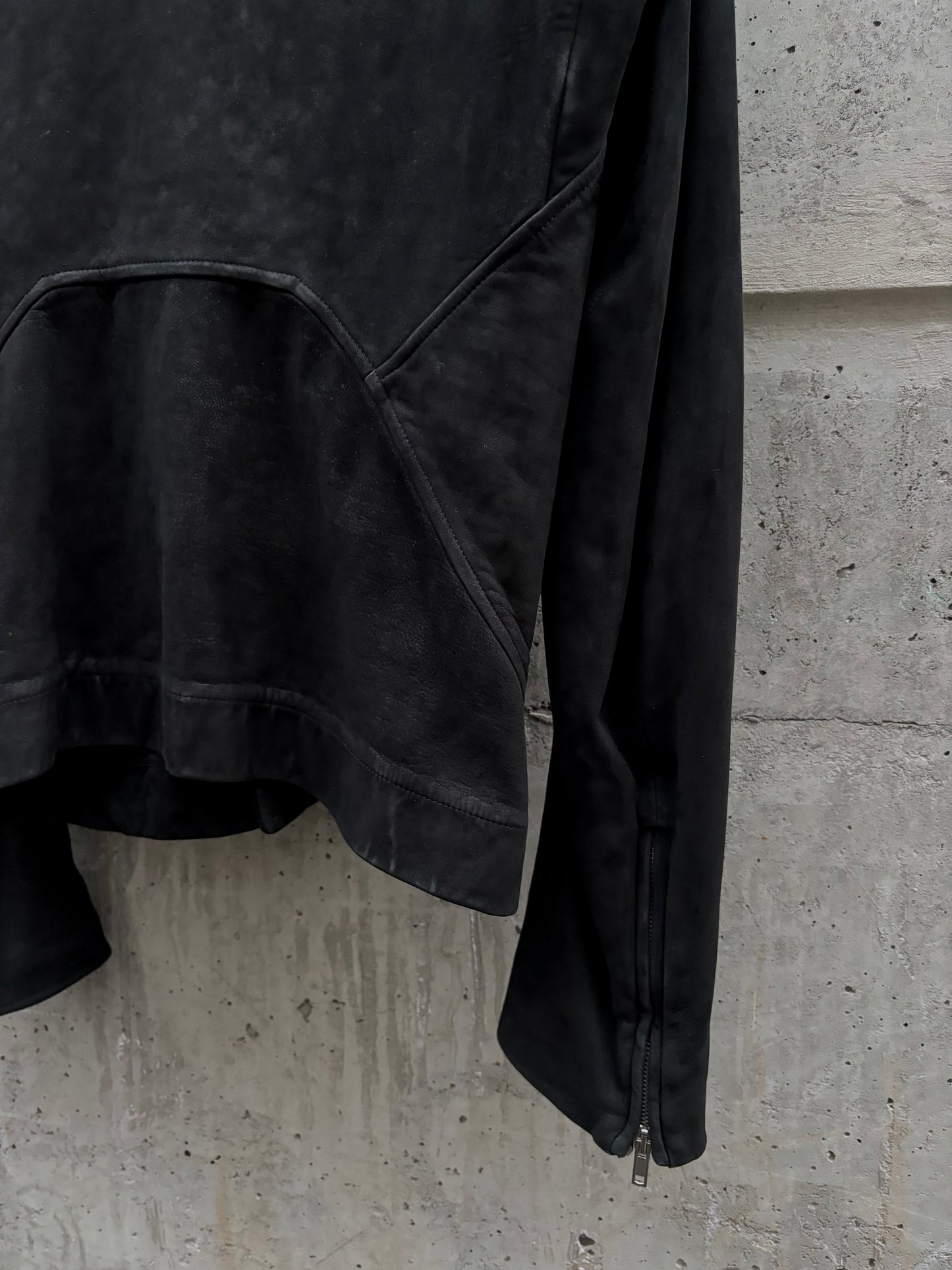 AW/18 Rick Owens Mollino Zip Blistered Suede Black High Neck Leather Jacket (S)