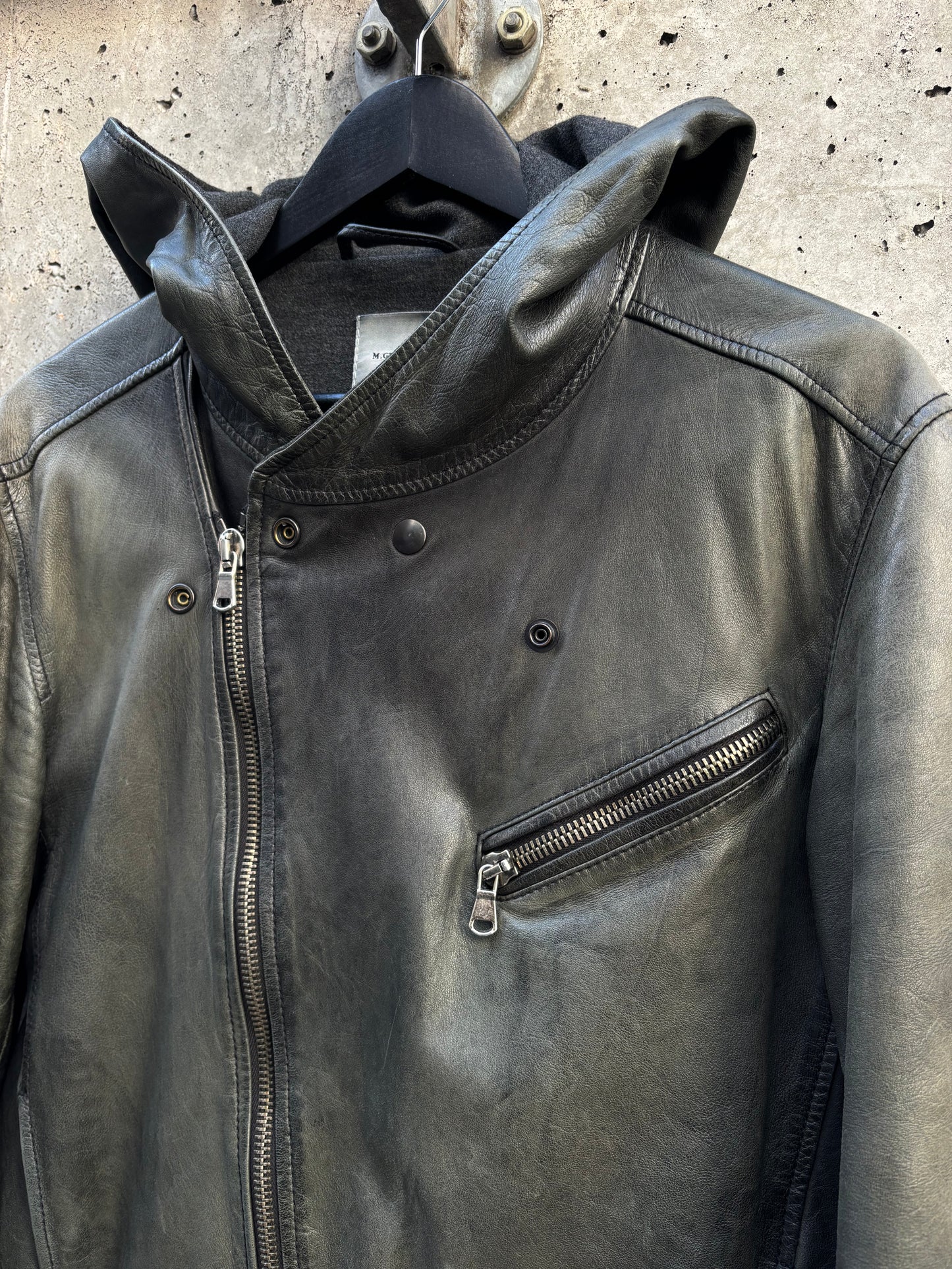 AW/2010 Mauro Grifoni Asymmetrical Hooded Leather Jacket (M)