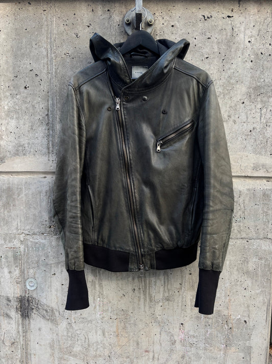AW/2010 Mauro Grifoni Asymmetrical Hooded Leather Jacket (M)