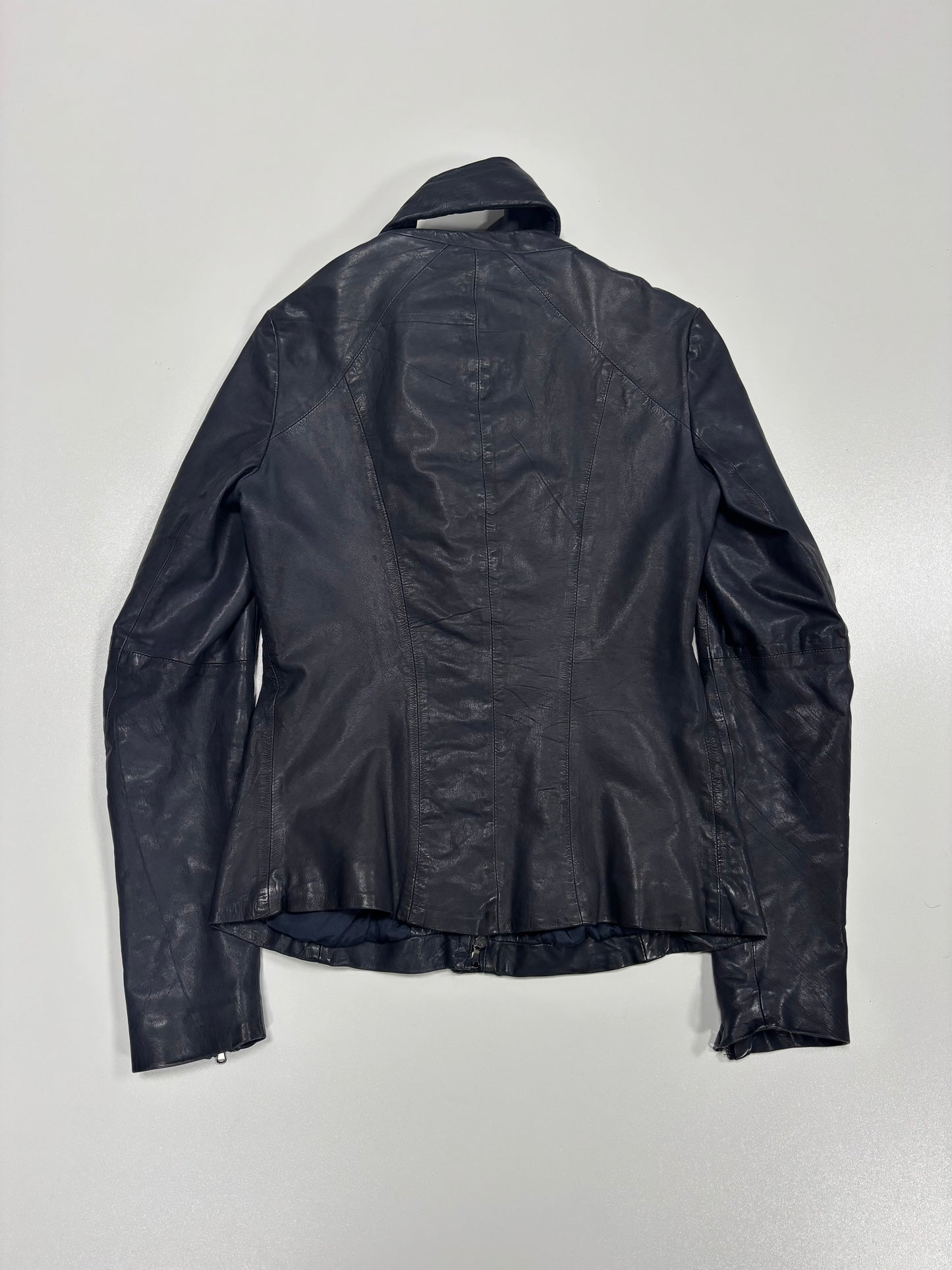 Ilaria Nistri Asymmetrical Collar Leather Jacket (XS)