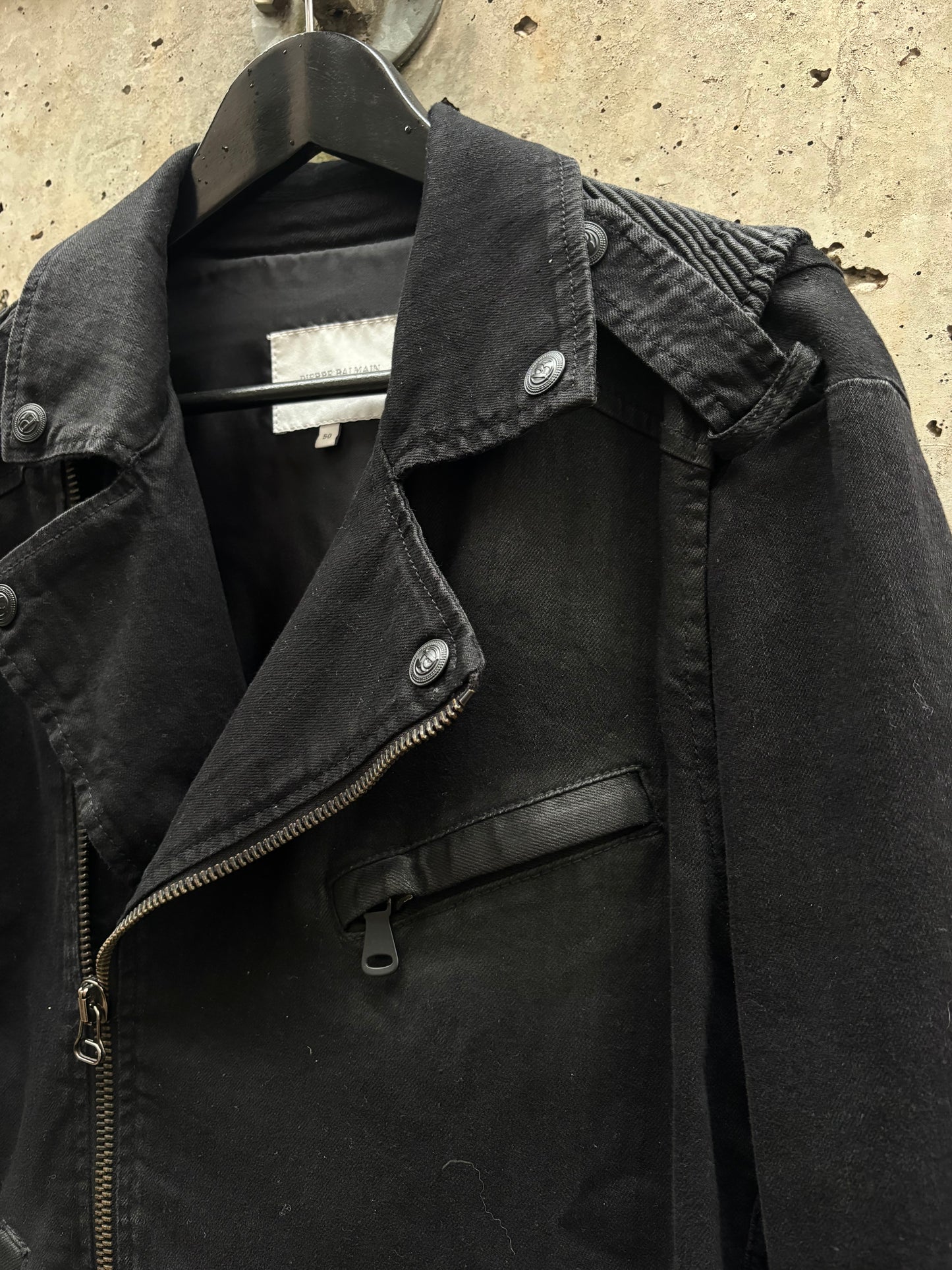 Balmain Perfecto Waxed Black Jacket (52)