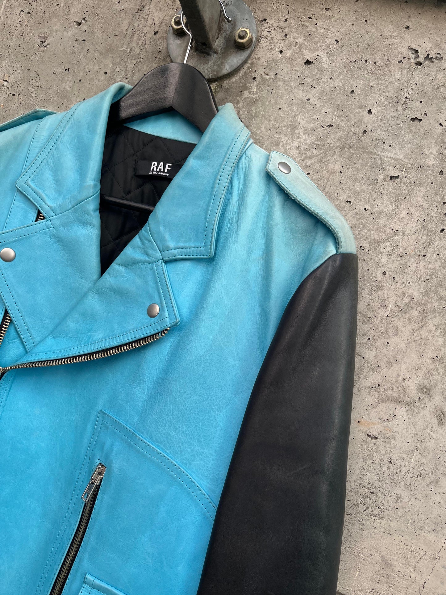 SS/06 Raf by Raf Simons Two Tonal Biker Leather Jacket (M)