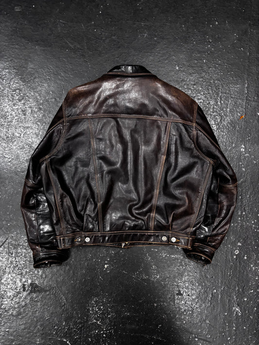Redskins Brown Contrast Stitch Leather Jacket (L)