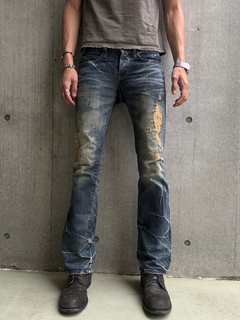 Fuga Distressed Crash Flare Denim (29)