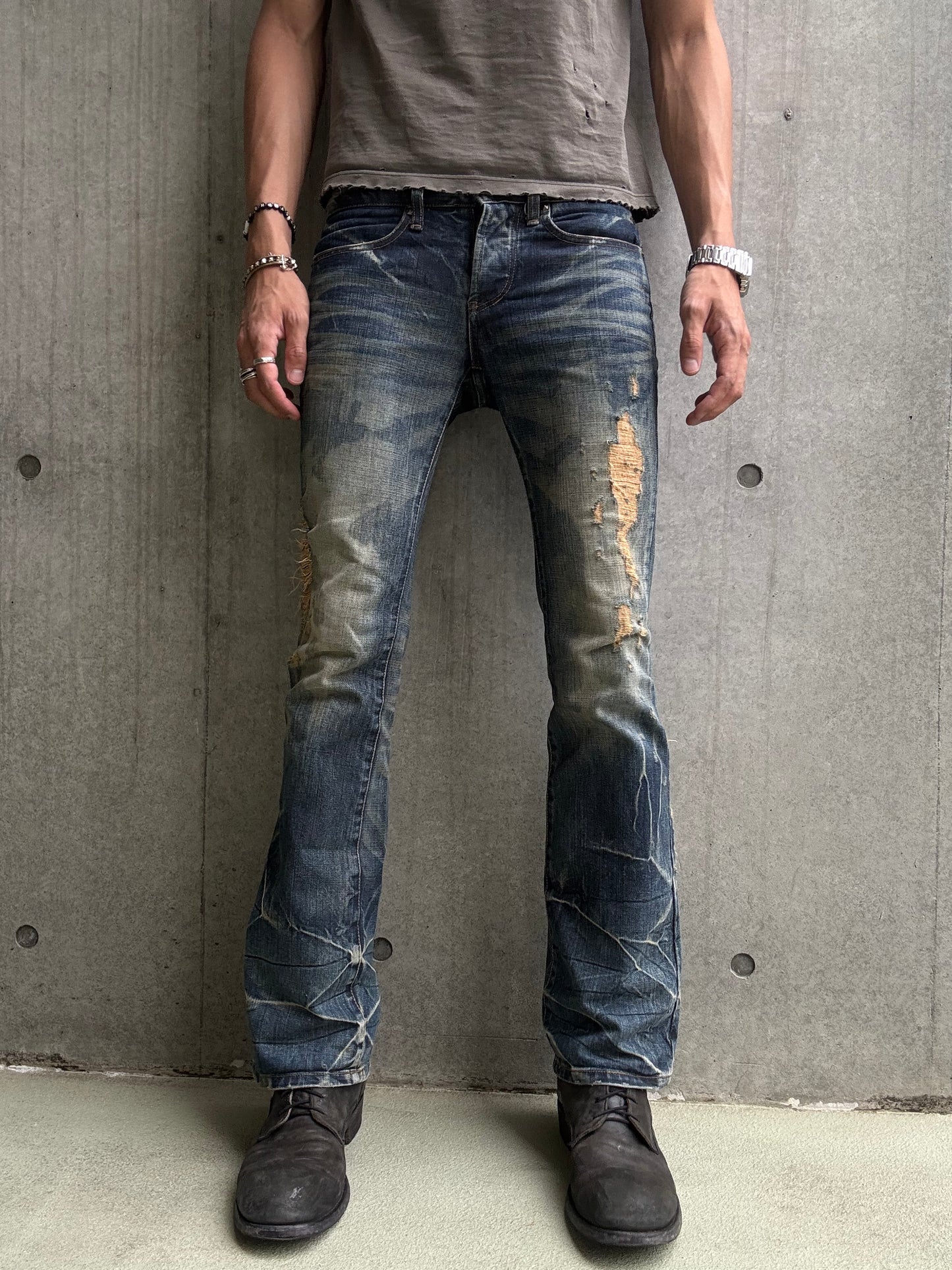 Fuga Distressed Crash Flare Denim (29)