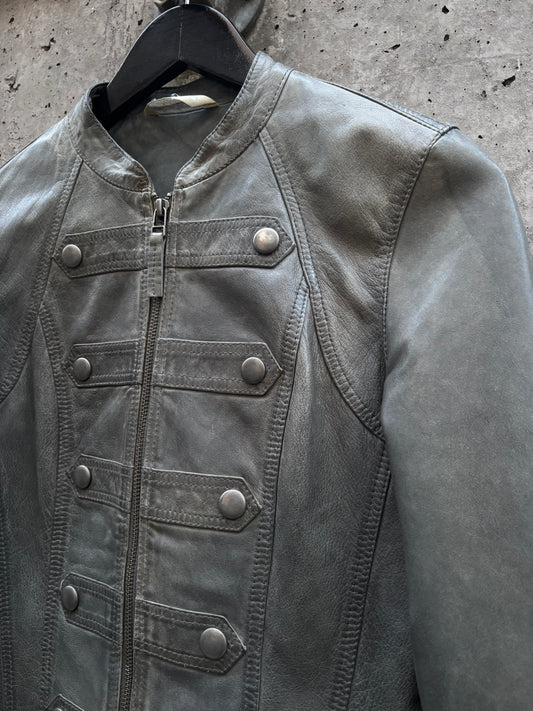 Faded Green Napoleon Women Leather Jacket (M)