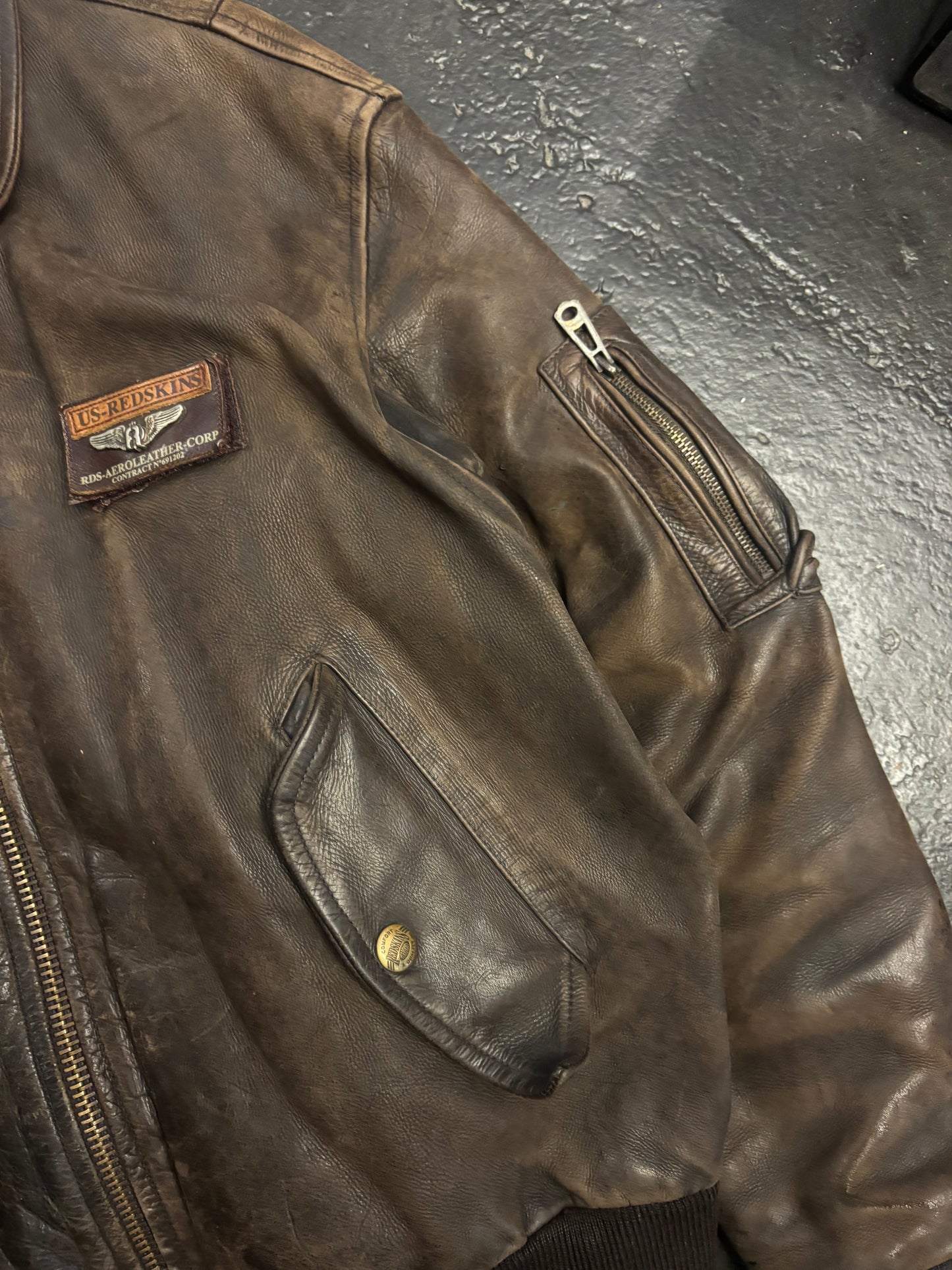 Redskins Brown Aviator Leather Jacket (XL)