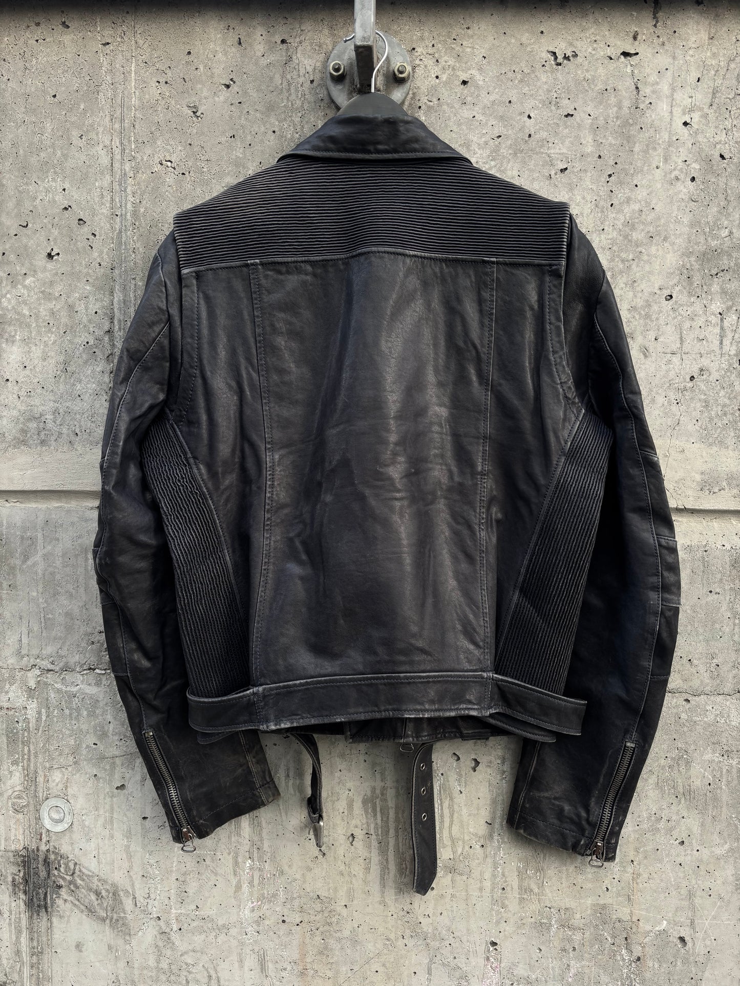 Balmain Navy Tinted Black Leather Perfecto (50)