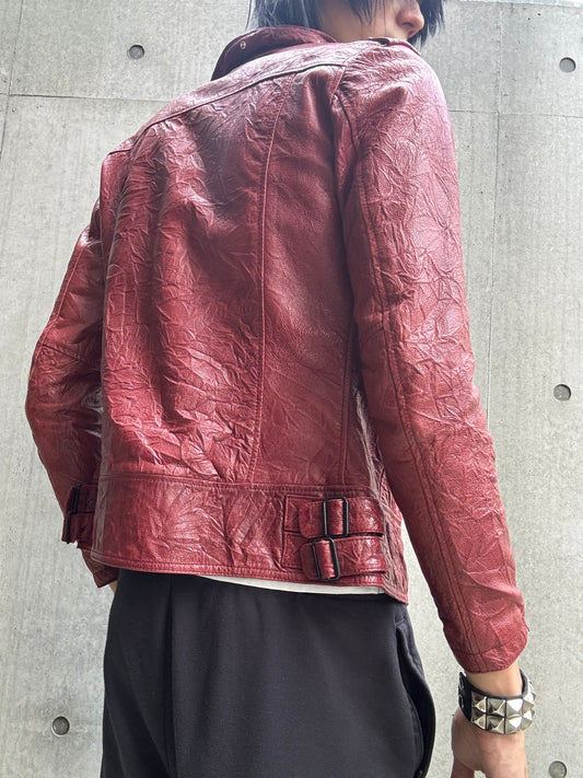 Tete Homme Red Sheep Skin Rider Leather Jacket (M)