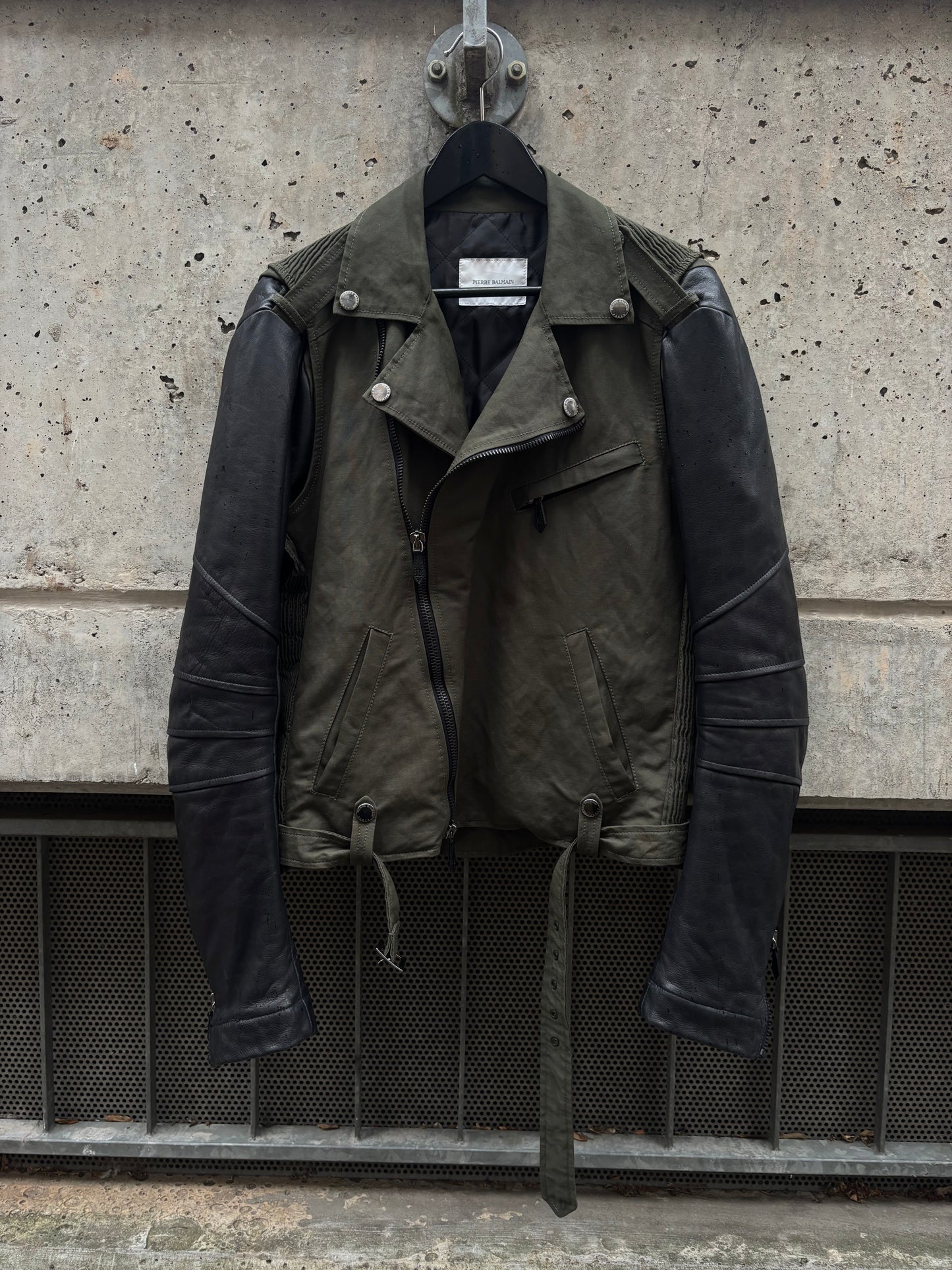 Balmain Perfecto Leather Sleeve Jacket (50)