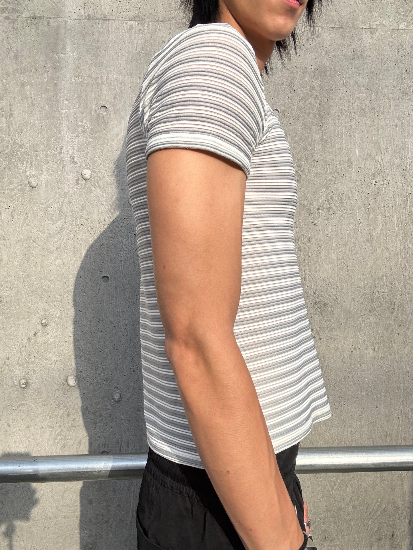 90’s Tornado Mart Striped Plissee Tee (S)