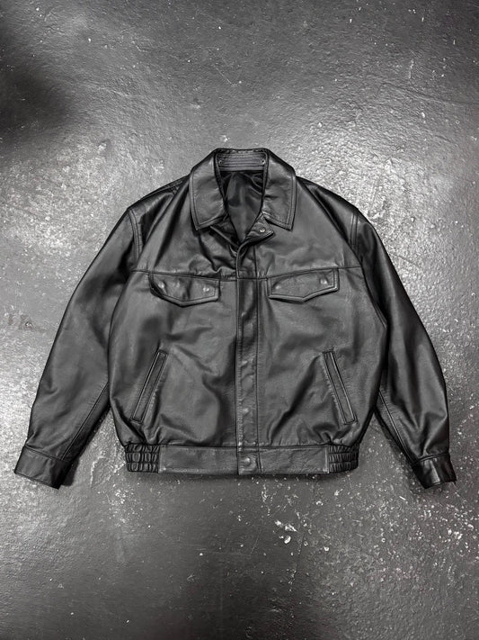 Vintage Polizei Cropped Fit Leather Jacket (L)