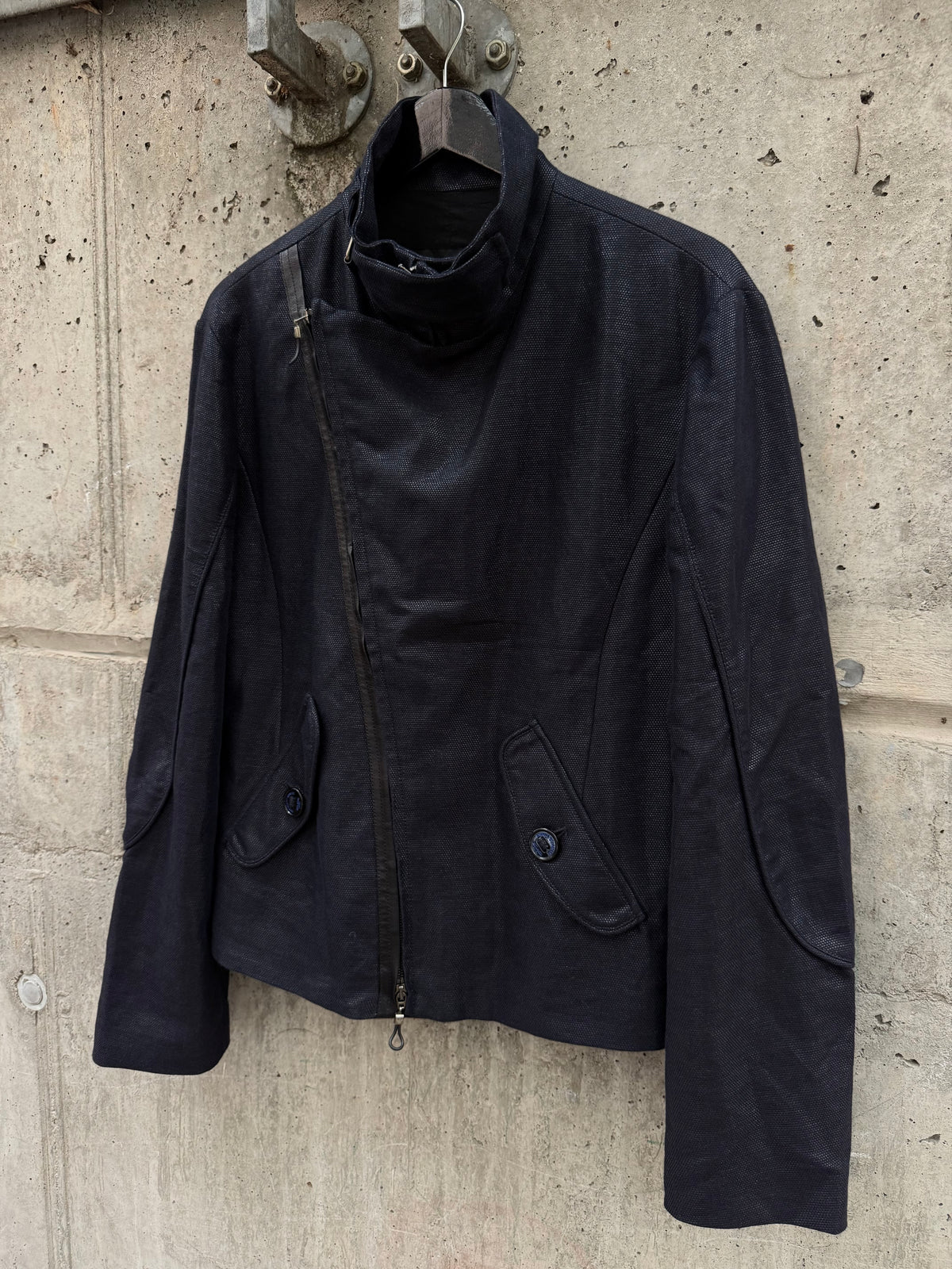 AW/08 Emporio Armani Jude Line Asymmetrical Metallic Textured Biker Jacket (50)