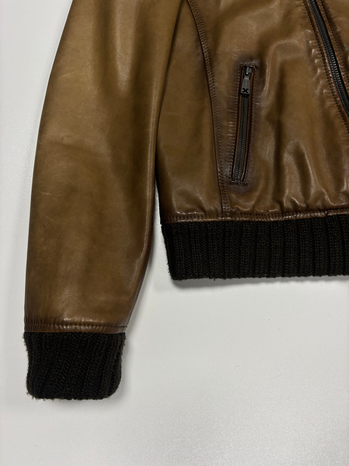 Richmond X Asymmetrical Faded High Neck Leather Jacket (L)