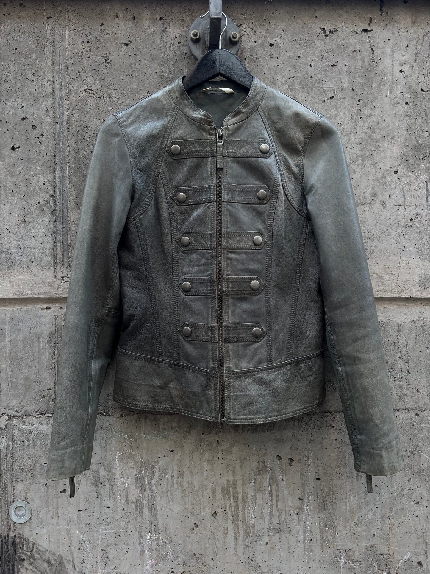 Faded Green Napoleon Women Leather Jacket (M)
