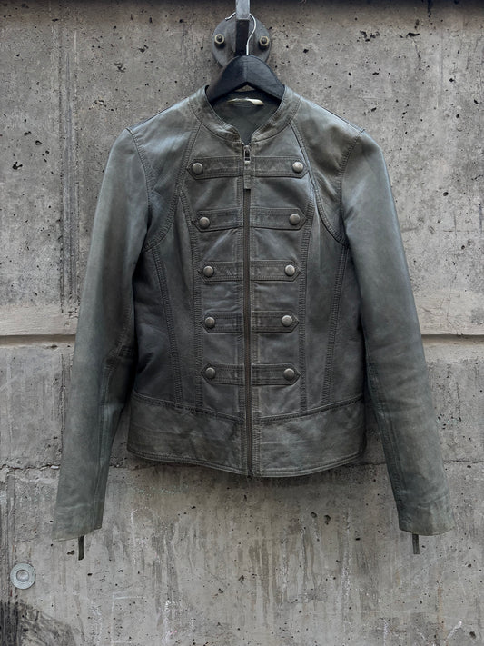 Faded Green Napoleon Women Leather Jacket (M)