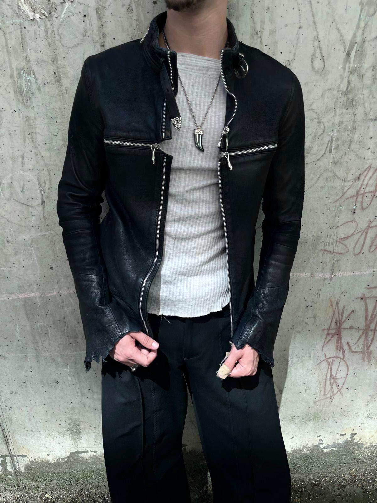 14th Addiction Detoriated Sheepskin Cross-Zip Rider Jacket (S)