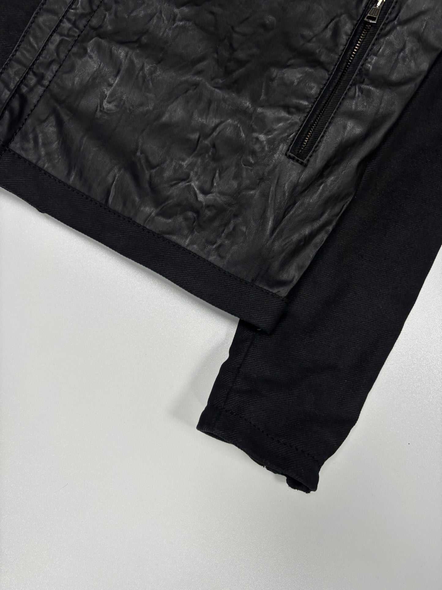 Andrew Mackanzie Waxed Asymmetrical Mock Neck Jacket (XS)