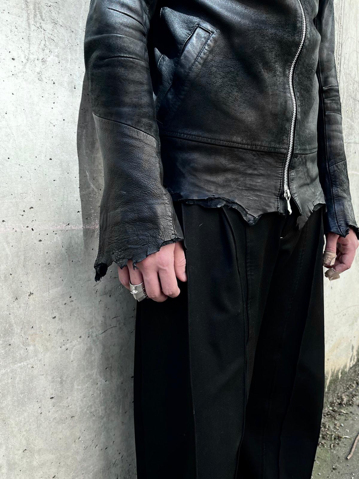 14th Addiction Detoriated Sheepskin Cross-Zip Rider Jacket (S)