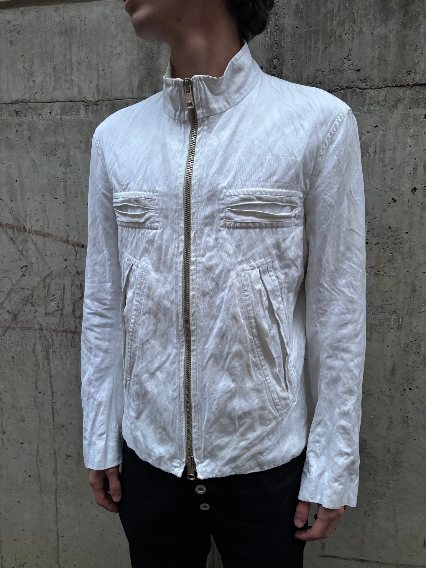 Ann Demeulemeester White Linen Rider Jacket (S)