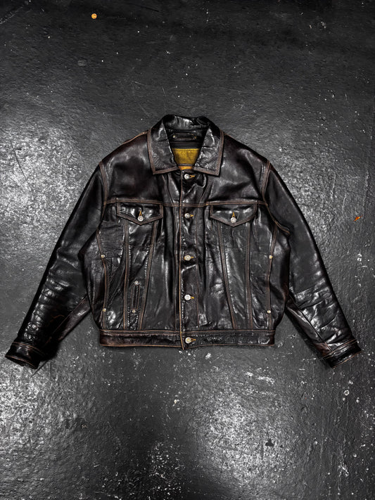 Redskins Brown Contrast Stitch Leather Jacket (L)