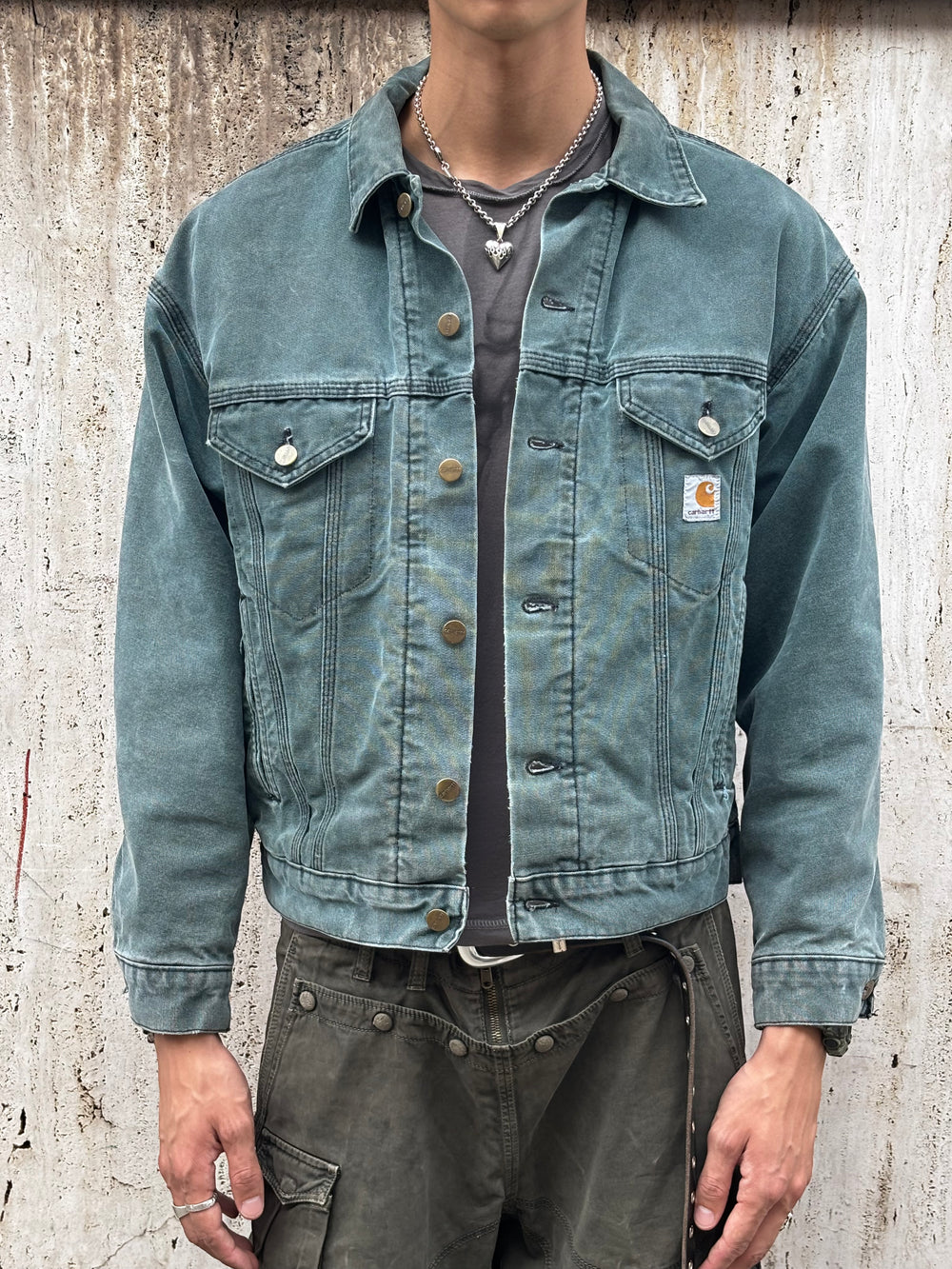 1997 Carhartt Green Washed Workwear Jacket (L)