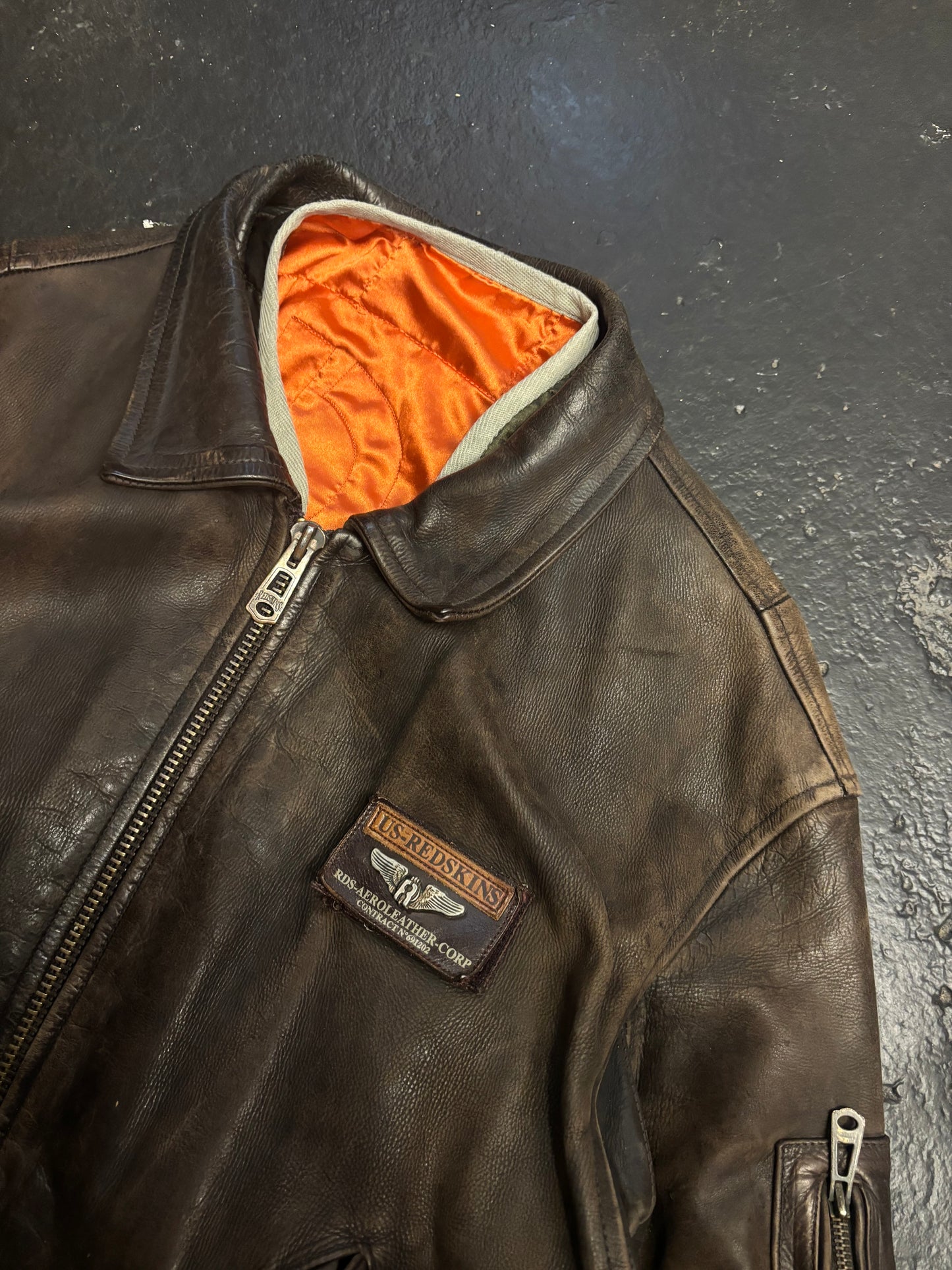 Redskins Brown Aviator Leather Jacket (XL)