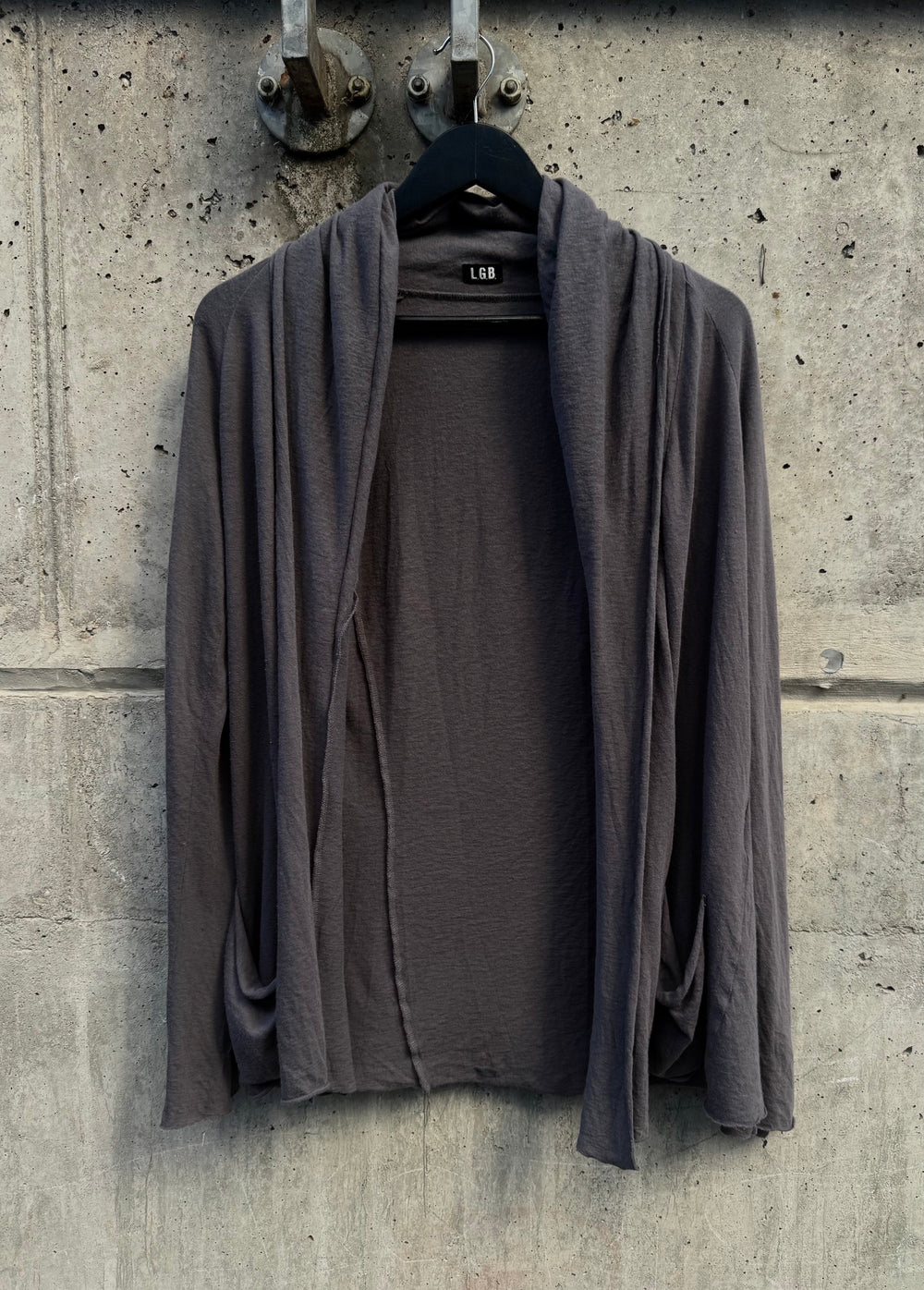 L.G.B. (Le Grand Bleu) Open-Front Draped Jersey Cardigan (M)