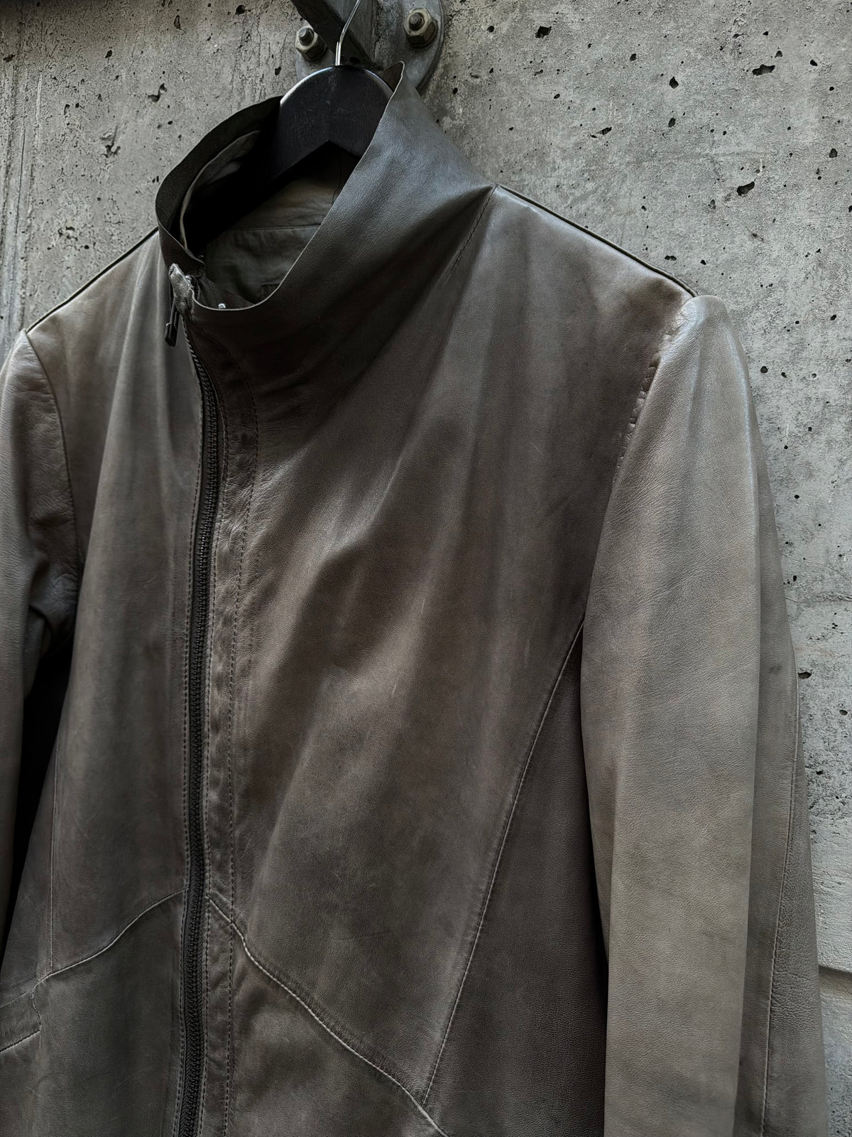 Preach Asymmetrical High Neck Leather Jacket (M)
