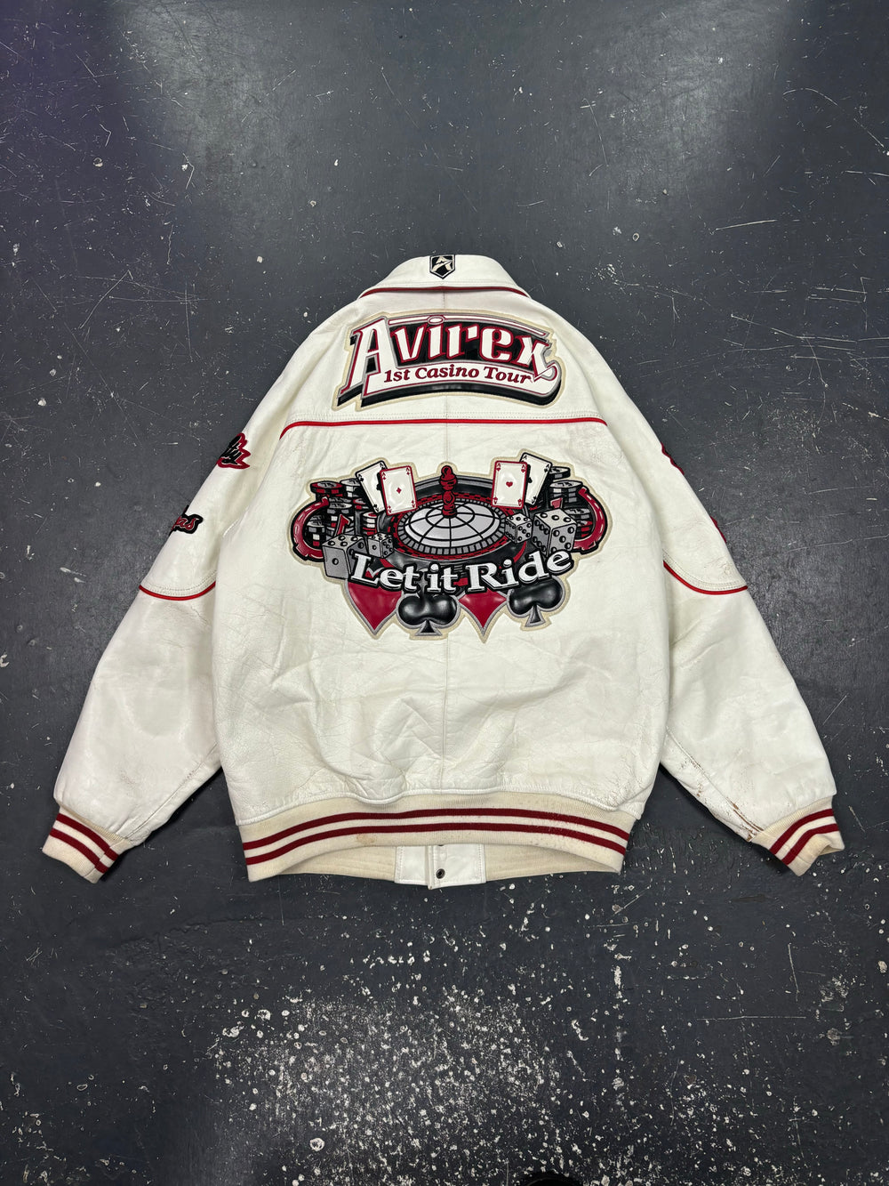 Avirex White Royal Flash Varsity Leather Jacket (L)