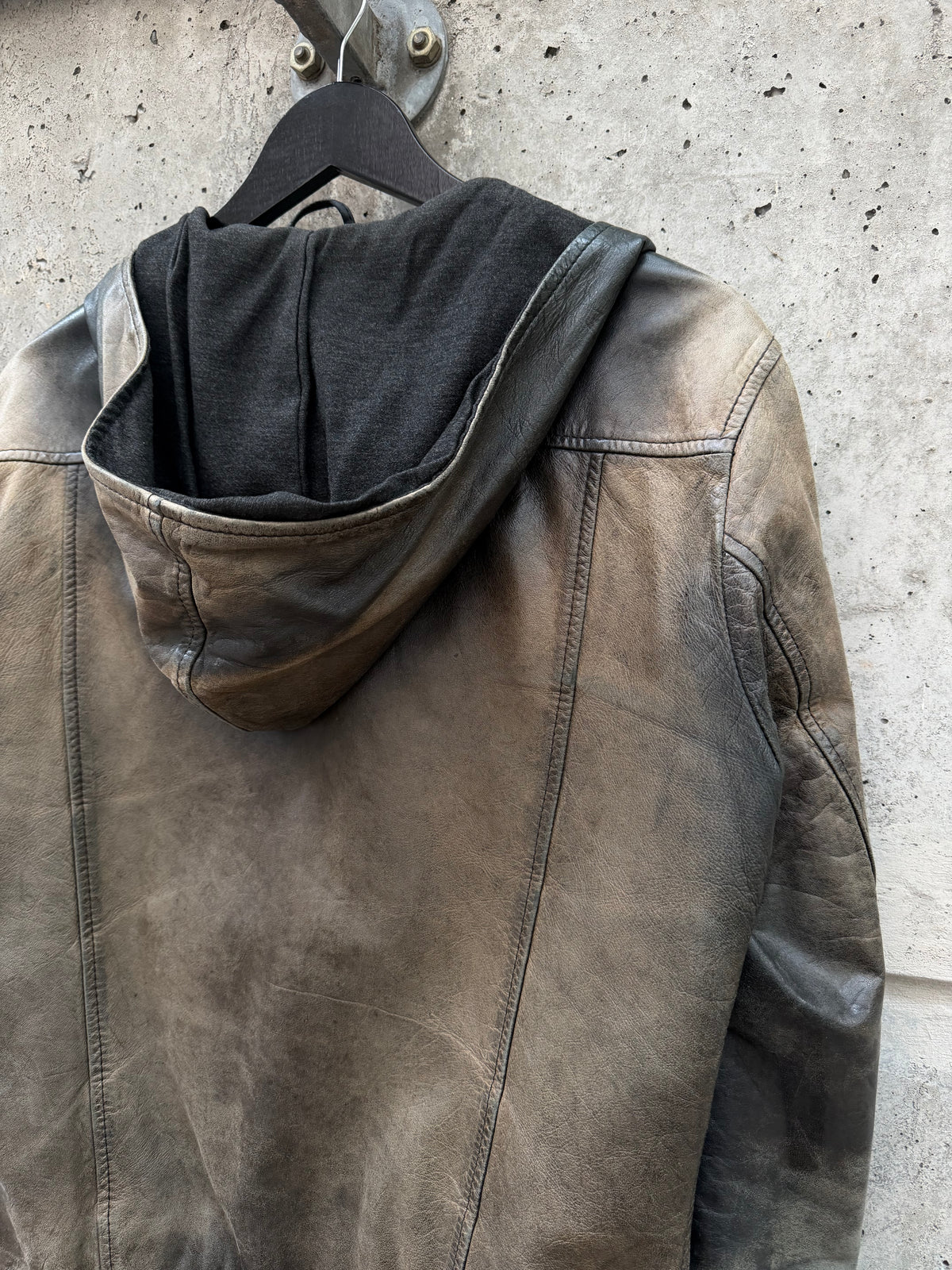 Mauro Grifoni Faded Asymmetrical Hooded Leather Jacket (M)