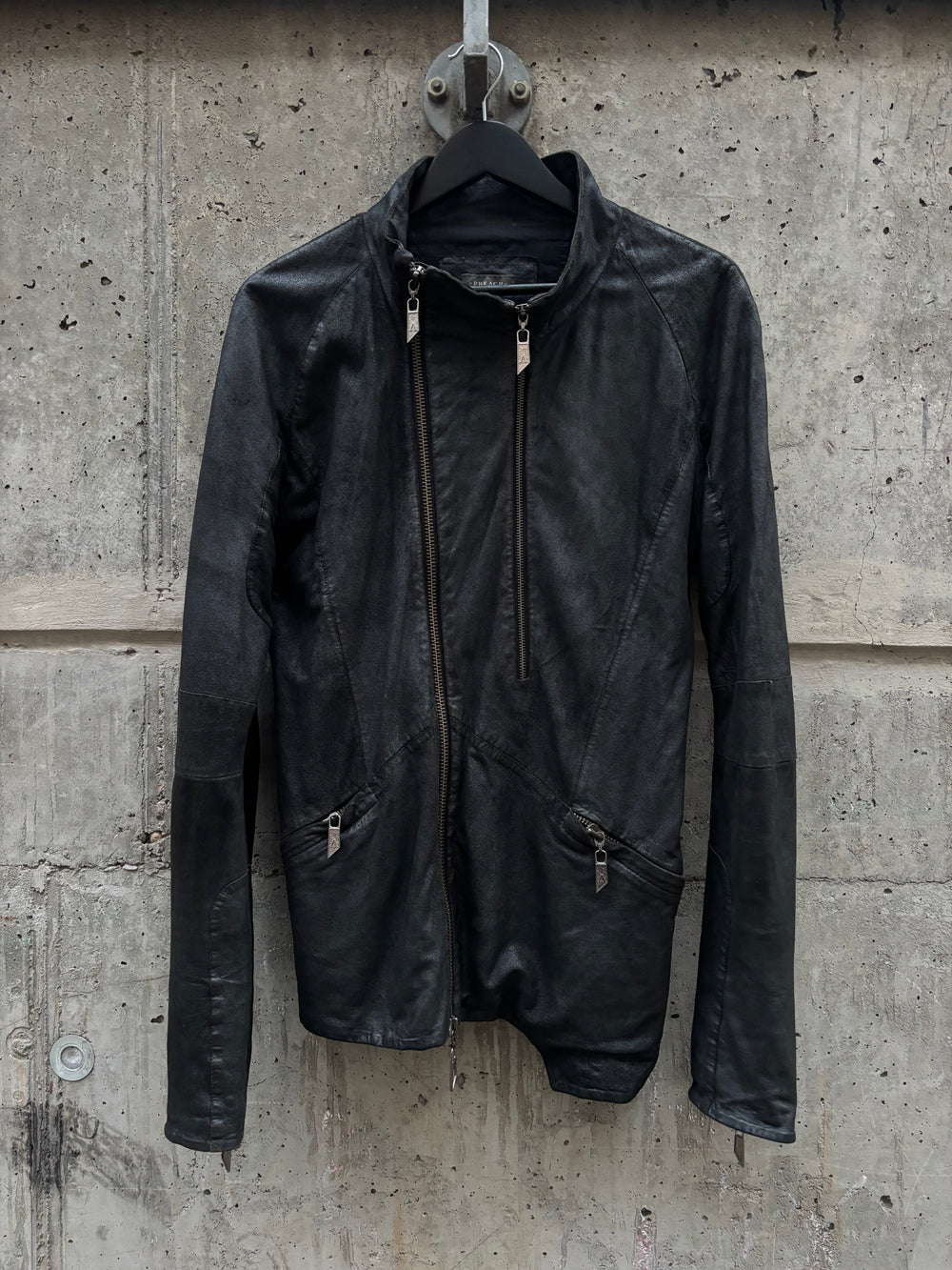 Preach Artisanal Onyx Coated Double Zip Leather Jacket (S)