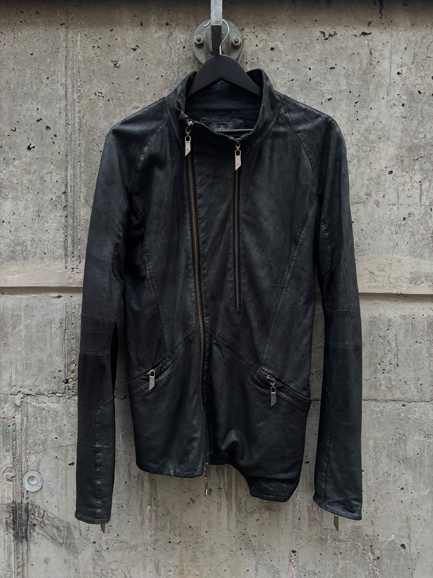 Preach Artisanal Onyx Coated Double Zip Leather Jacket (S)