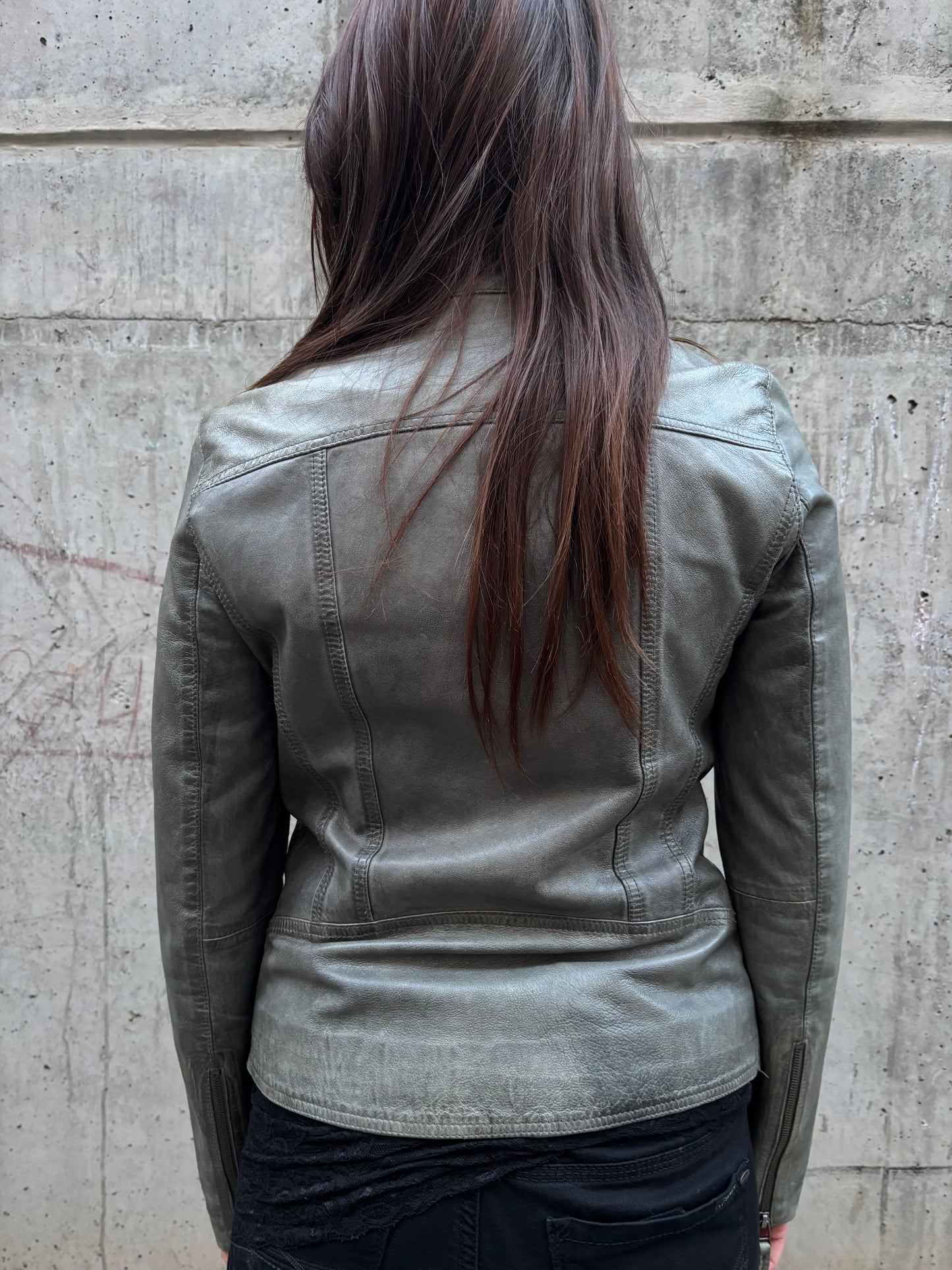 Faded Green Napoleon Women Leather Jacket (M)