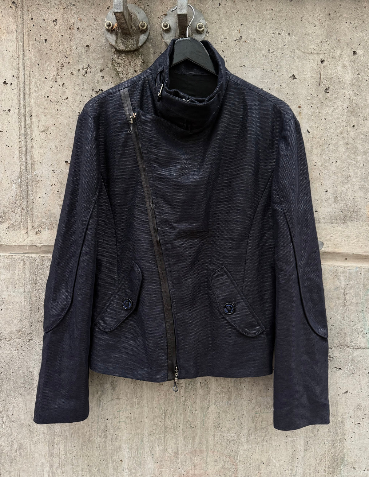 AW/08 Emporio Armani Jude Line Asymmetrical Metallic Textured Biker Jacket (50)