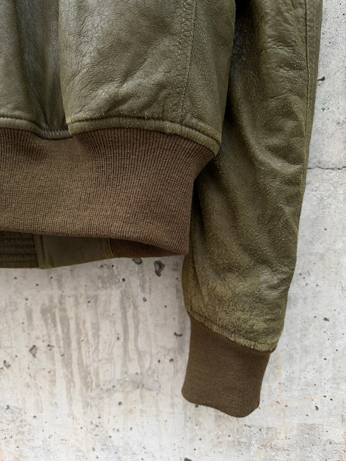 FW/18 Rick Owens Olive Brushed Lamb Nap Intarsia Leather Jacket(48)